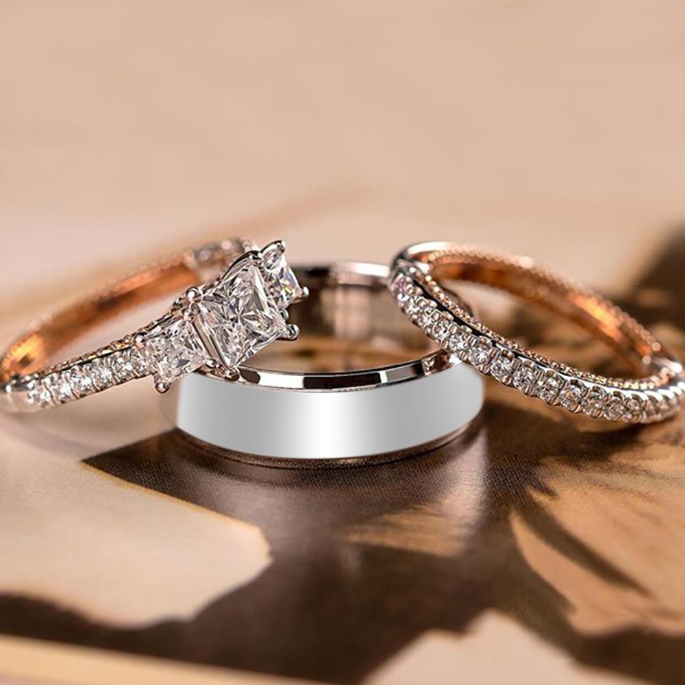 New Arrival Trendy 3Pcs/Set Women Rings Princess Cut Zircon Micro Paved Small Round CZ Stone Wedding & Engagement Jewelry
