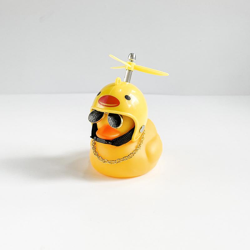 Car Broken Wind Small Yellow Duck With Helmet Airscrew Bicycle Moto With Straps Auto Pasted Accessories Interior Cycling Decor