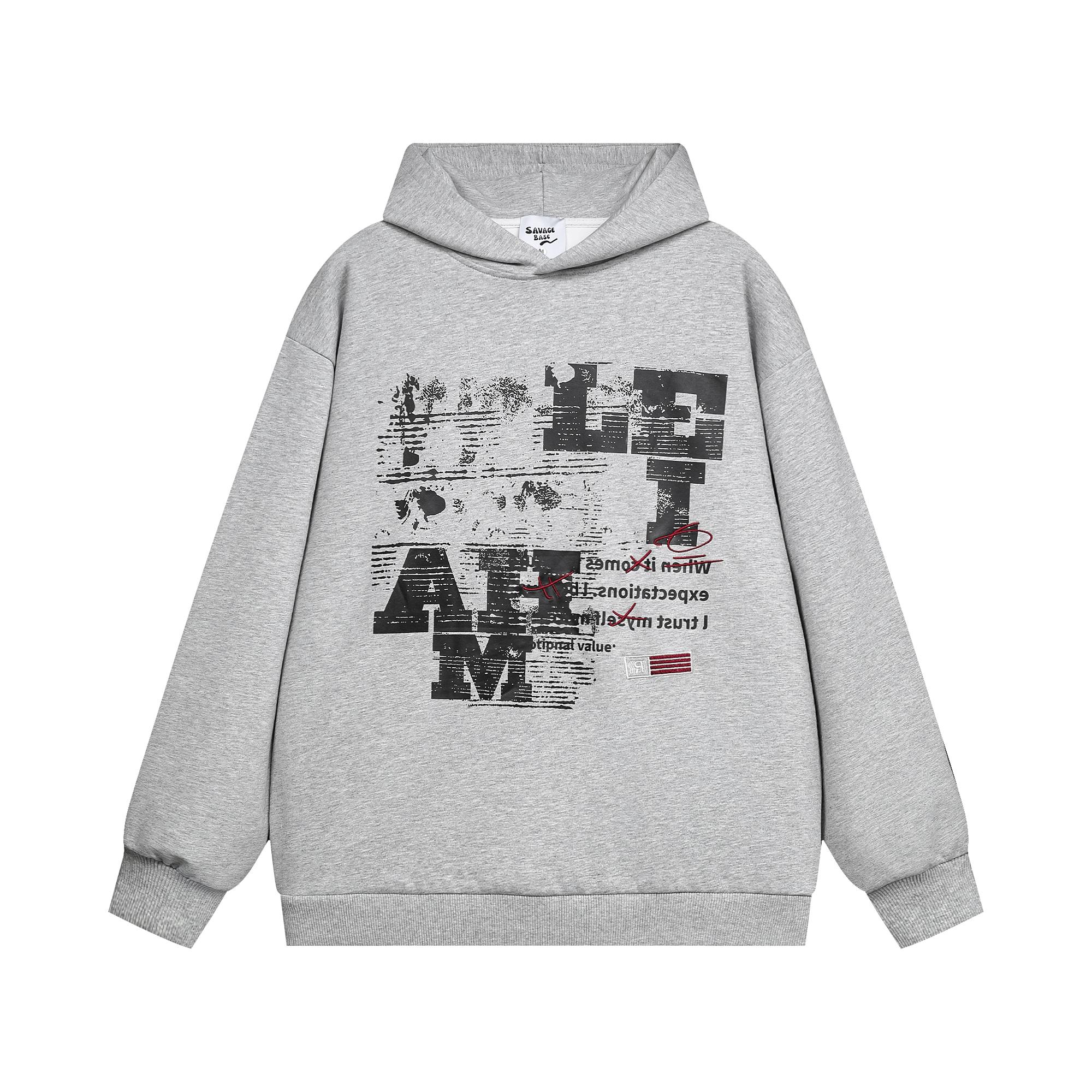 

Новинка в уличной одежде Толстовка с капюшоном унисекс с буквами S серый