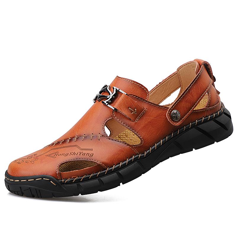 Sommervadesandaler for menn, motestrandsandaler i ekte skinn, Uformelle tursko Plus Size