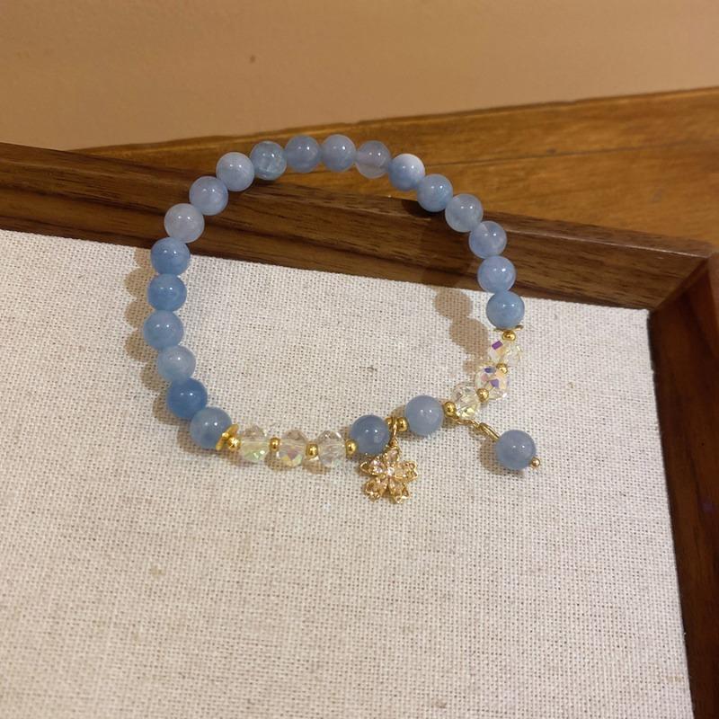 Aquamarine Fresh Zircon Flower Crystal Beaded Bracelet Light Luxury Premium Bracelet Bracelet Exquisite Niche Jewelry