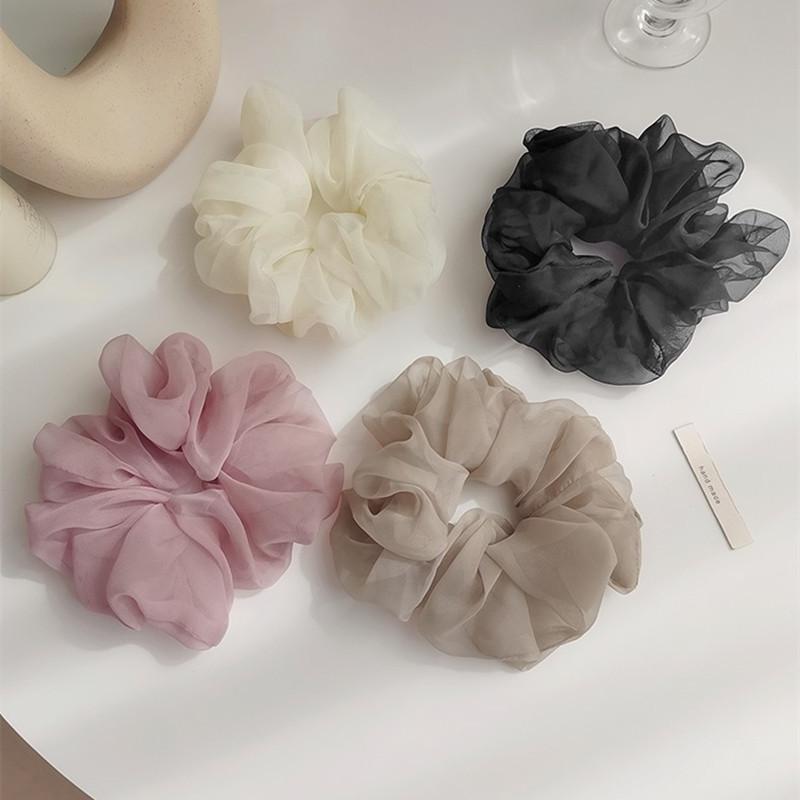 Einfarbige Oversize-Haargummis aus Organza, dünnes Chiffon-Haarseil, modisches elastisches Haargummiband, süßes Haar-Accessoire