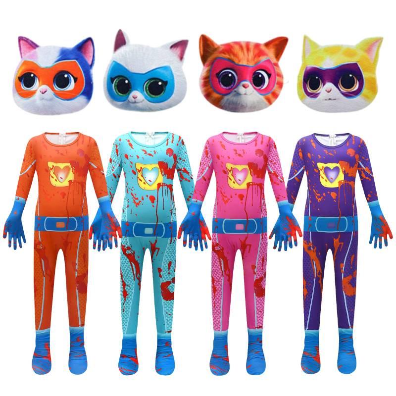 Superkitties Kids Onesie Costume With Soft Milk Silk Fabric Cartoon Style Purple Blue Pink Orange 100cm-150cm/43.3-59.05in