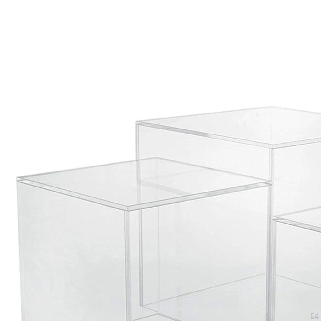3 Pack Acrylic Cube Display Storage Boxes 4" 5" 6" Versatile Cupcake Stand for Cosmetic Perfume