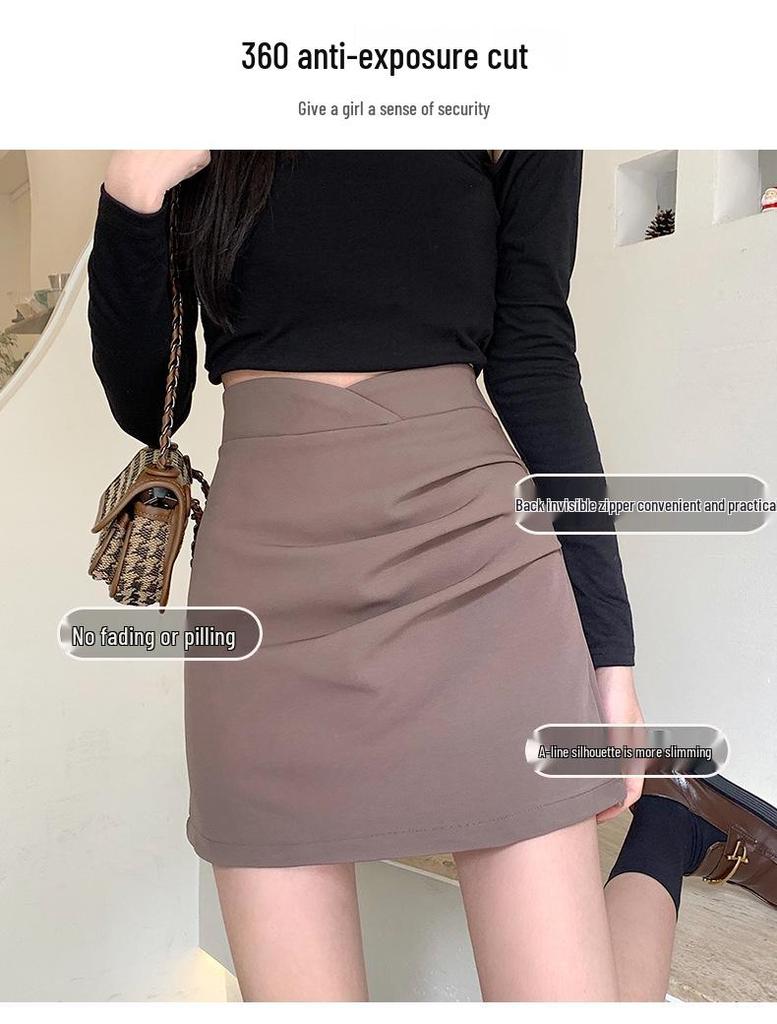 Women's High Waist Irregular Pleated Skirt - Slim, Versatile A-Line Skirt for Spring and Autumn