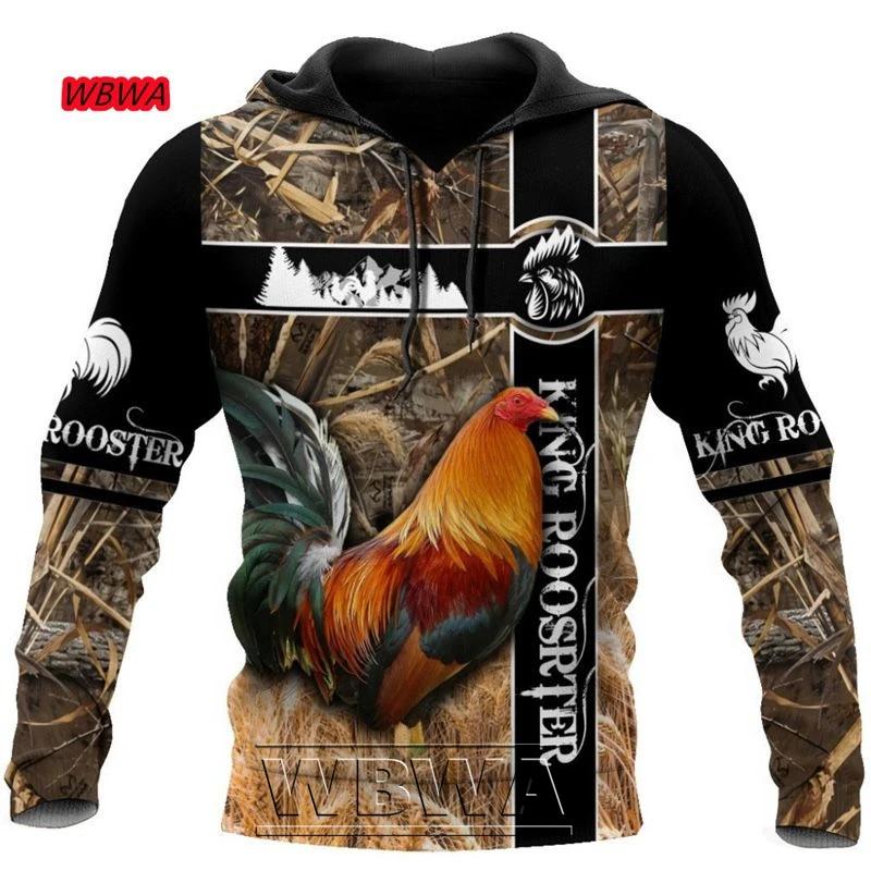 Krásná unisexová luxusní mikina s kapucí s celoplošným 3D potiskem kohouta, pánská mikina, pulovr, ležérní bunda Harajuku, tepláková souprava