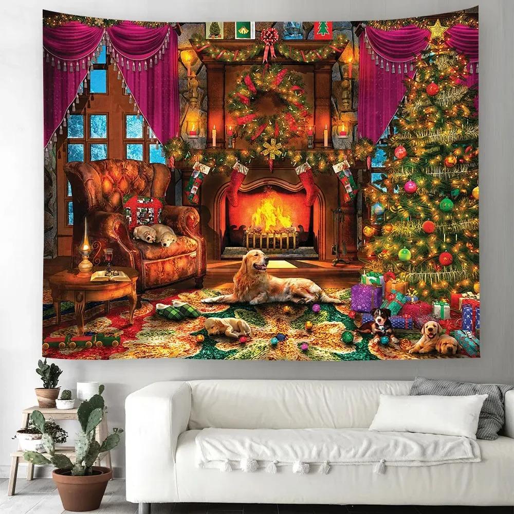Christmas Pattern Tapestry Home Bedroom Living Room Wall Decoration Christmas Theme Tapestry