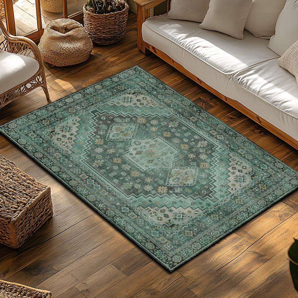 Green Floral Bohemian Area Rug, Intricate Pattern Non-Slip Carpet, Natural Living Room Mat for Cozy Home Decor