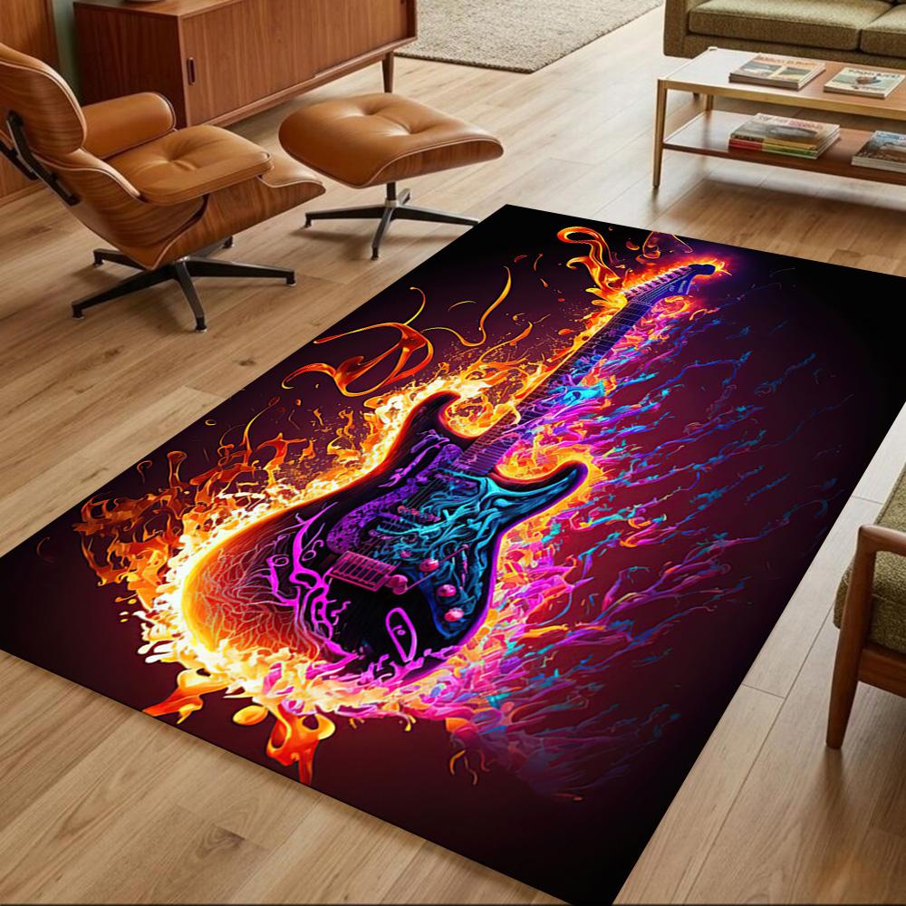 Electric Fire Guitar Fusion Non-Slip Home Carpet Design for Office Decor Living Room Bedroom Gift