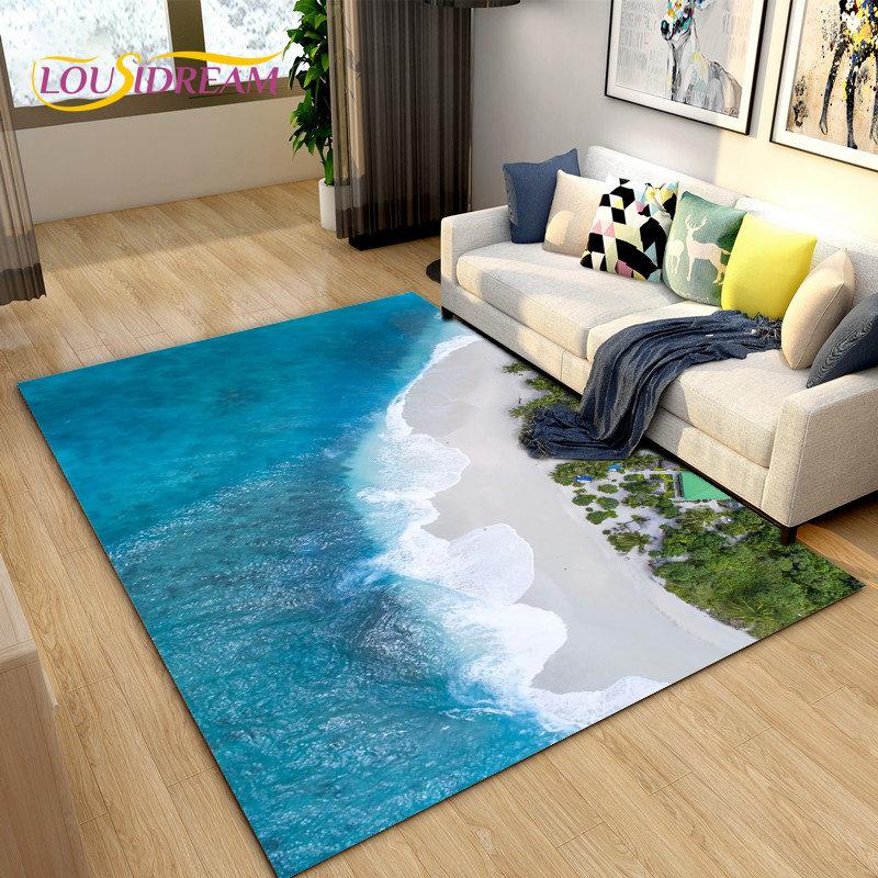 3D Ocean Seawater Beach Water Scenery Area Rug,Carpet Rug for Living Room Bedroom Sofa Doormat Decoration,Kid Non-slip Floor Mat