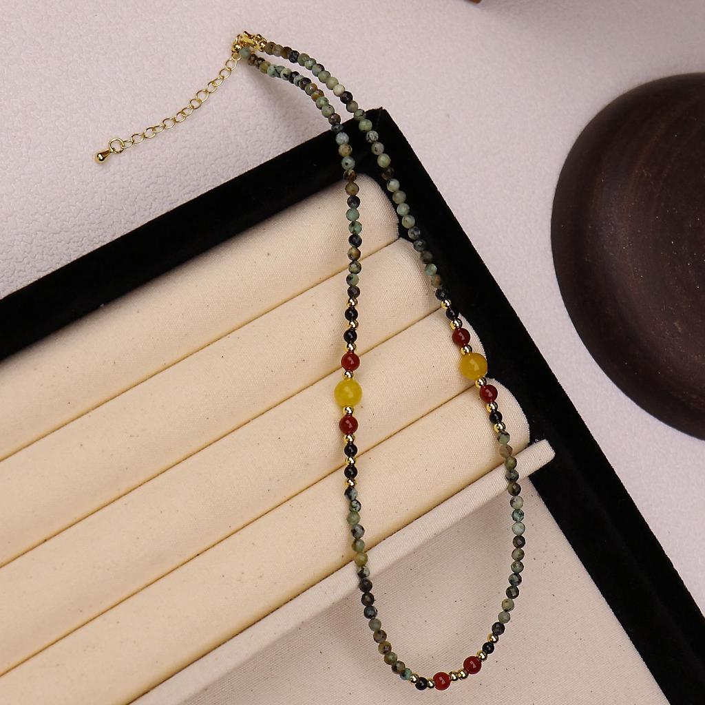Chinese Minimalist Colorful Beads & Natural Stone Clavicle Chain for Women