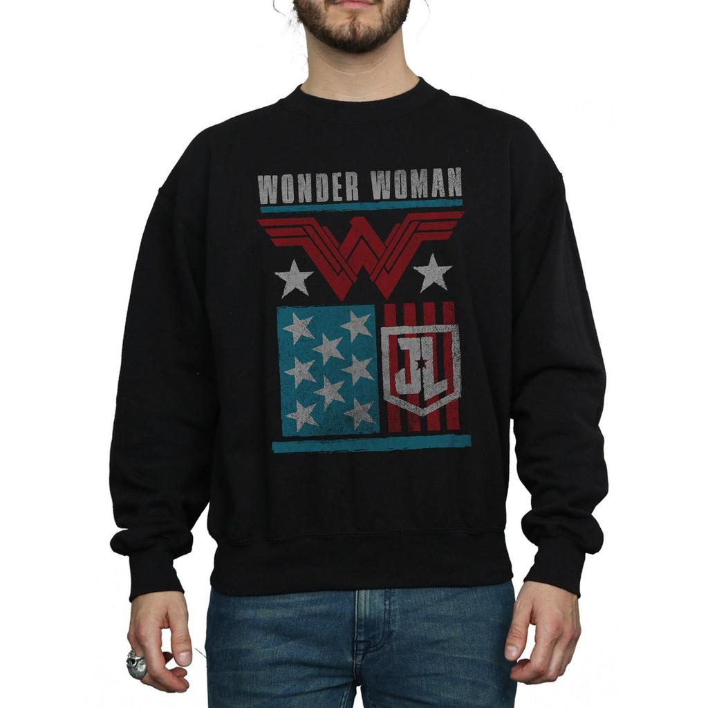 DC Comics Mens Justice League Movie Wonder Woman Flag Sweatshirt