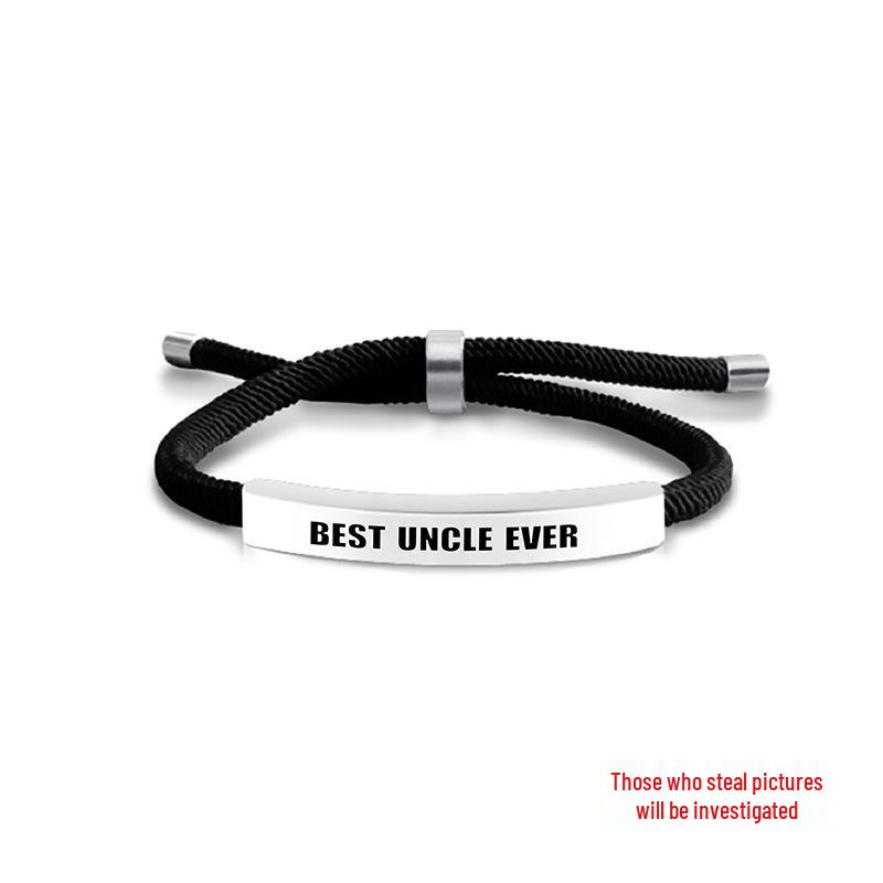 Pulseira Europeia e Americana Multicolorida de Corda Trançada com Placa de Aço Inoxidável Gravada - Presente Memorial de Bom Tio para o Natal