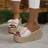 Women Wedges Slippers 2025 New Summer Beach Platform Sandals Fashion Bow Slippers Women High Heel Slippers Slides Women