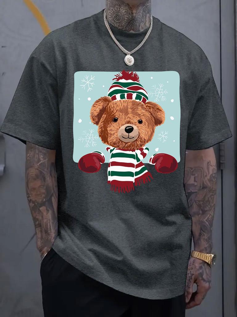 Cartoon Bear Graphic Printed Short-sleeved Luxury Cotton T-shirt Summer Unisex Men Women Casual Loose Fashion Trendy Clothing