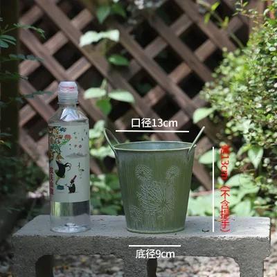 

Metal Iron Art Double Handles Dandelion Print Vase Green Classical Vintage Courtyard Garden Balcony Plant Decorate Flower Pots