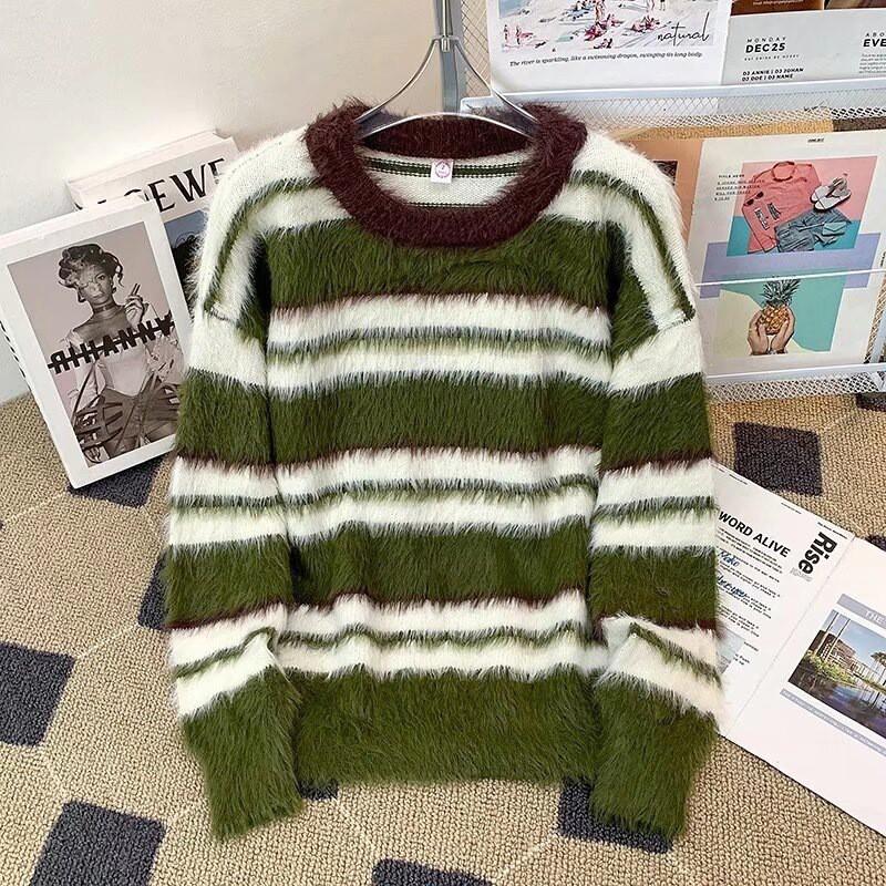 Pull Tricoté Oversize Hommes Femmes Hiver Chaud Coupe Ample Col Rond Manches Longues Pull avec Détail torsadé