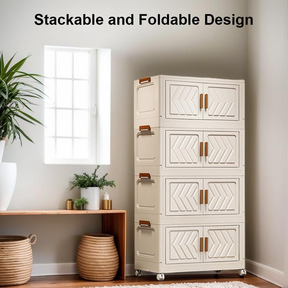 4 Tier Foldable Storage Box with Clear Door Spacious/Durable Easy-to-Assemble Ideal for Organizing Clothes Books Storage Cabinet