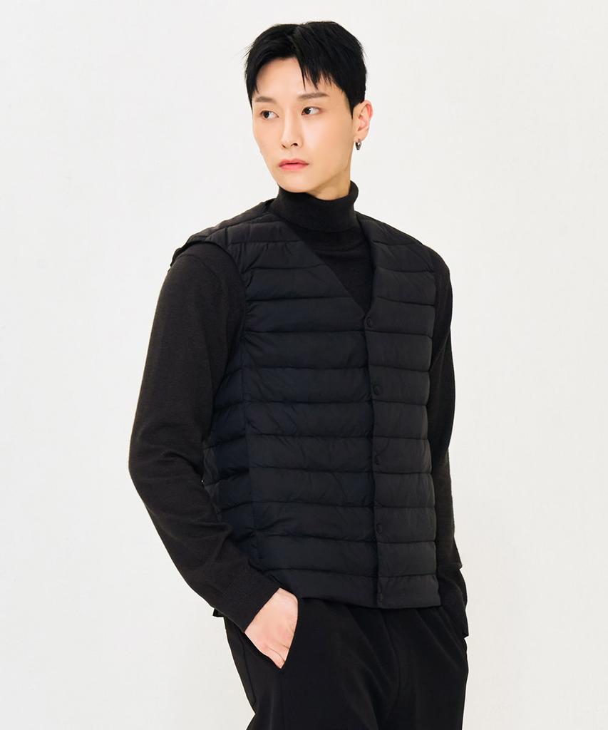 Chasecult Men'S Light Down Two-Way Neck Vest - Black