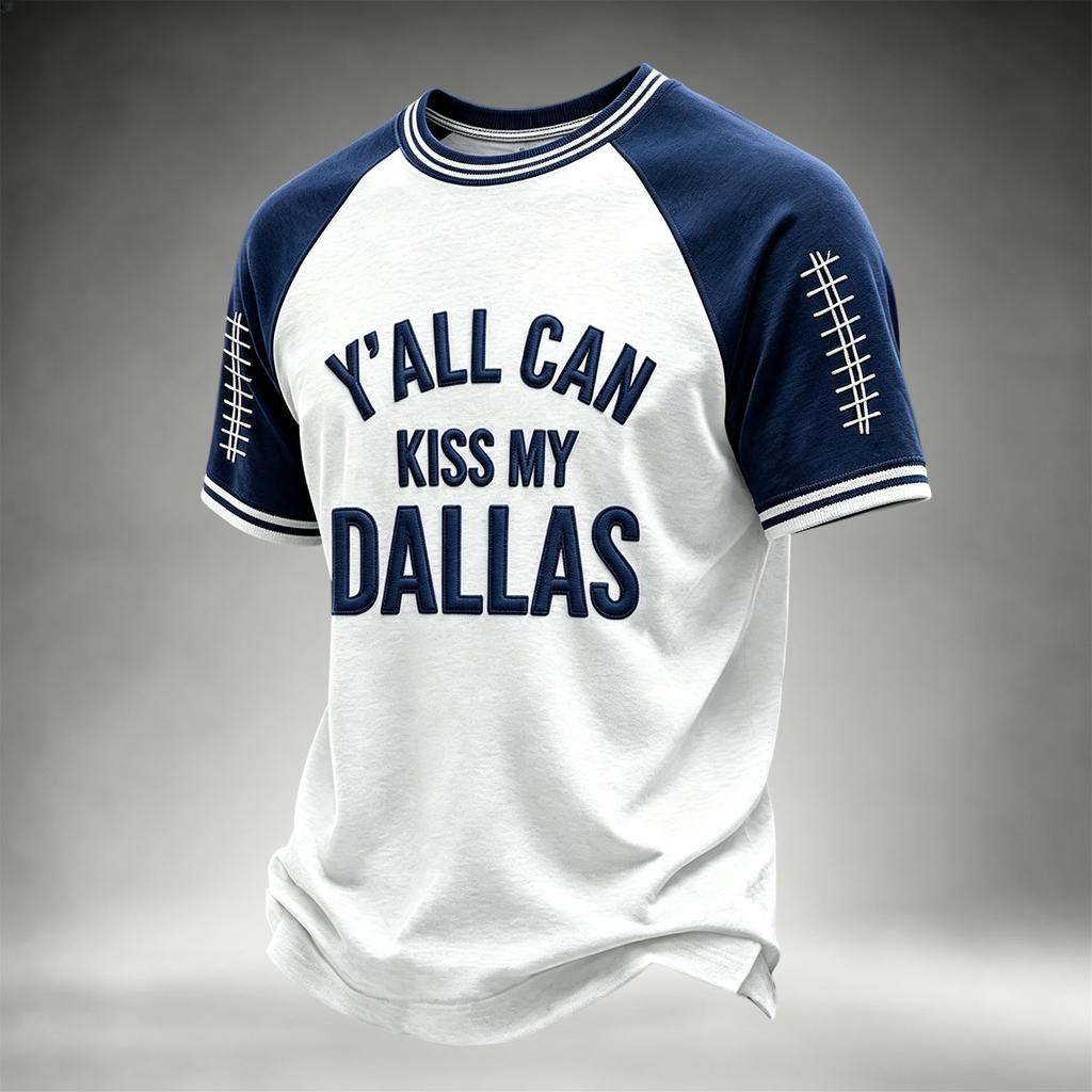 Men's Casual Neck Short Sleeve T-Shirt with Rugby Print, Lightweight Breathable for Everyday Wear
