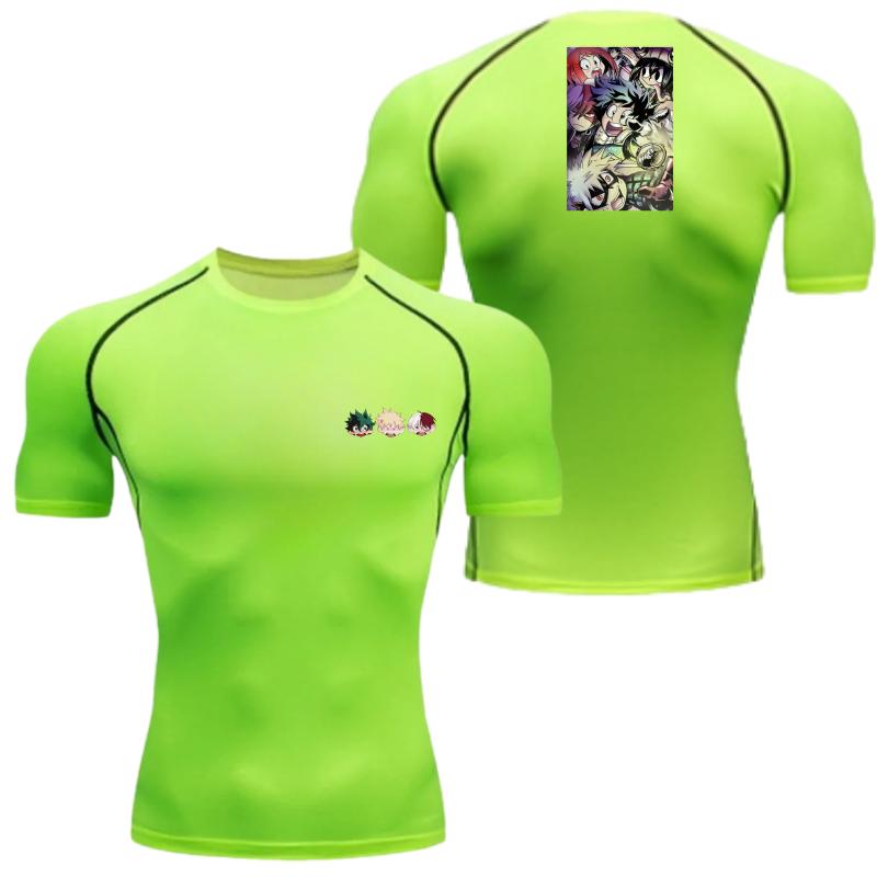 Graphic Compression Shirts Men Gym Workout Running Tshirt Summer Athletic Quick Dry Tees Tops Short Sleeve Rash Guard Tee for