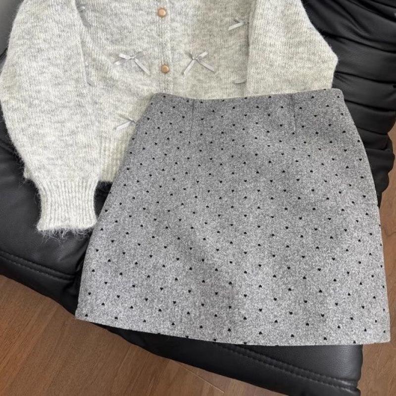 Корейский весенний кардиган и юбка 2025 - Женский шикарный petite осенний наряд S Recommended 80-100 Jin