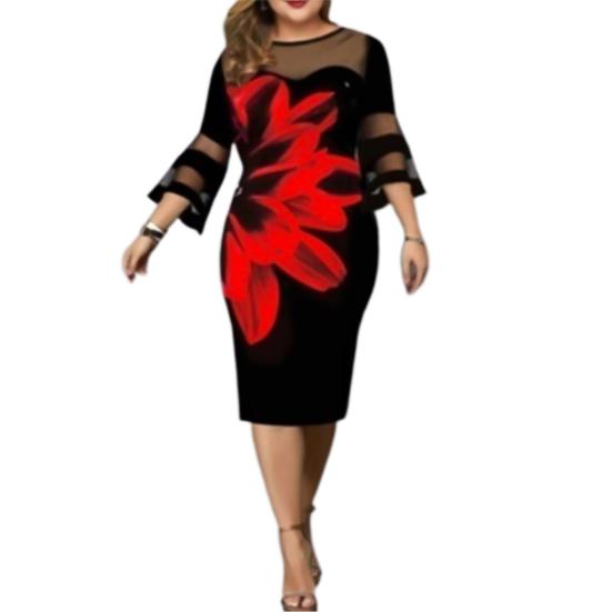 Lady Petticoats Plus Size Women Dress Digital Print Plus Size Temperament Round Neck Bodycon Dress for Wedding