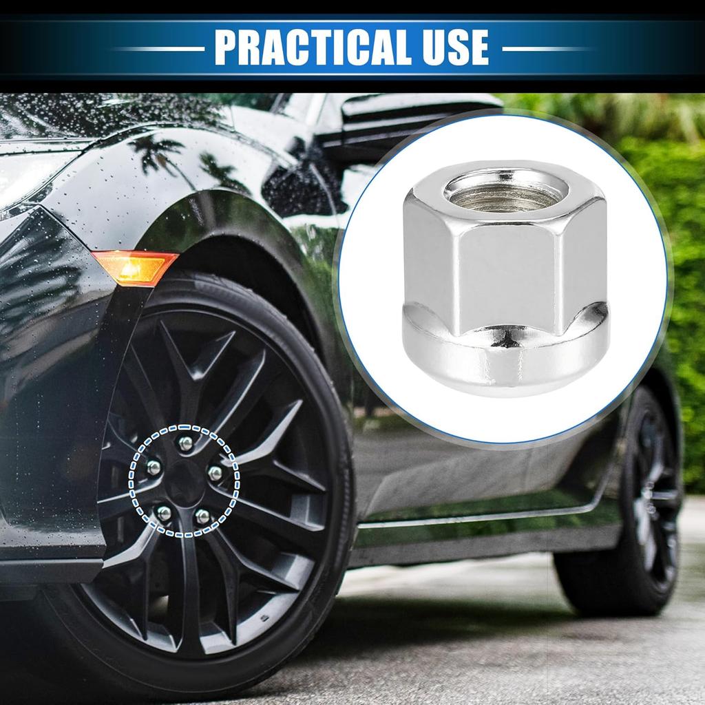 4 Pcs Wheel Lug Nuts Compatible for Honda Accord Civic, Durable M12 x 1.5 Carbon Steel Silver Tone Tire Lugnuts