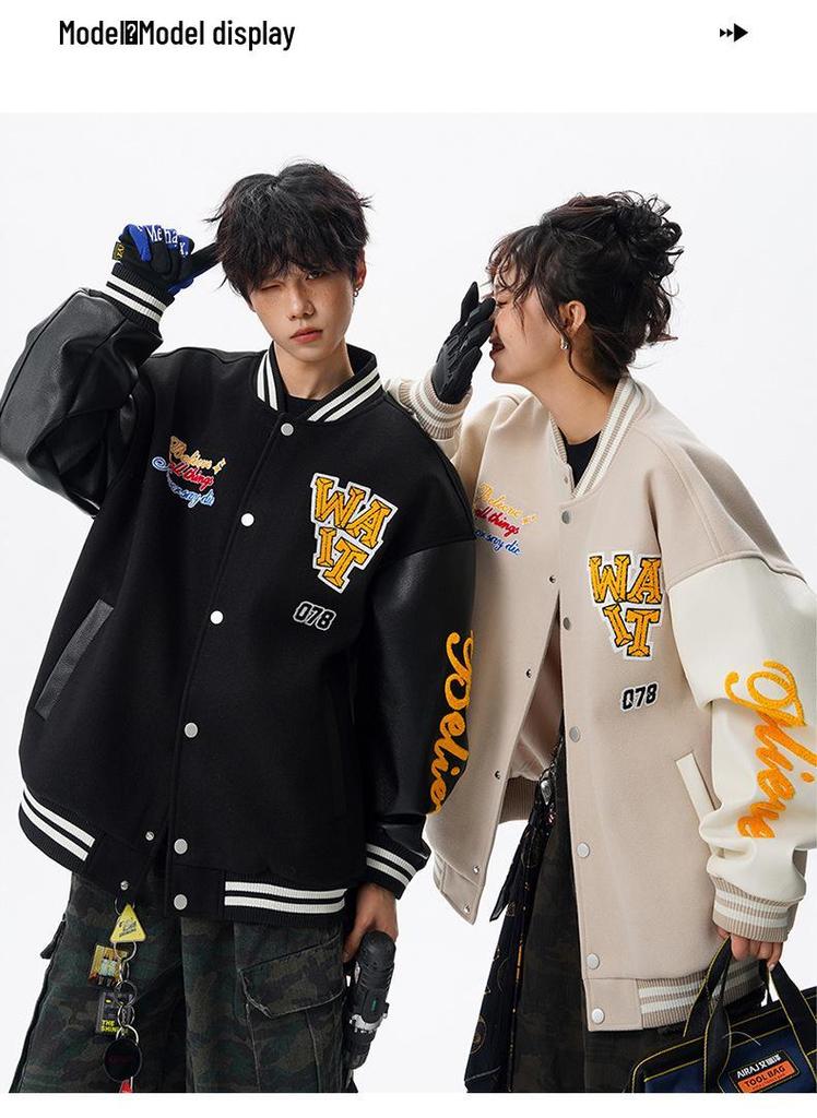 Mint Cat 2025 Spring Retro Couple Embroidered Baseball Jacket