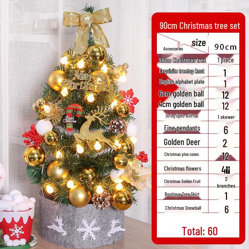 Desktop Non-Shedding Gold & Red Mini Christmas Tree Ornament Set
