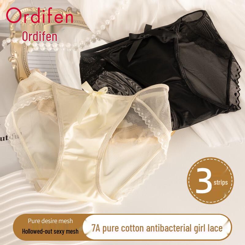 Audifen Women's Sexy Lace Seamless Cotton Crotch Briefs (3-Pack)