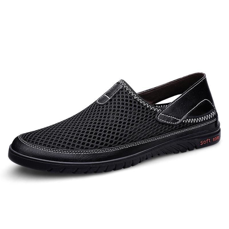 Plus Size Trendy Men's Black Breathable Mesh Slip-On Casual Shoes