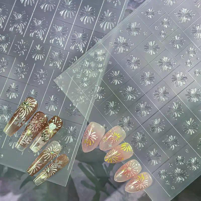New Year Pony Firework Nail Stickers Transparent Spray-painted Stencil Templates Patting Adhesive Auxiliary Tool Nail Stickers