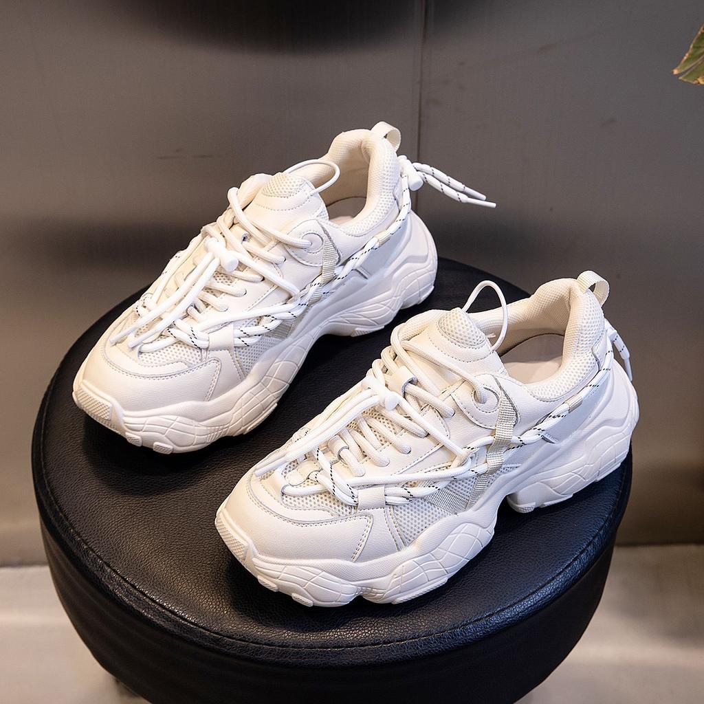 Women's Shoes Ins Shoes Spring 2025 New Sports Breathable Dad Shoes Casual Platform Leather Women's Shoes