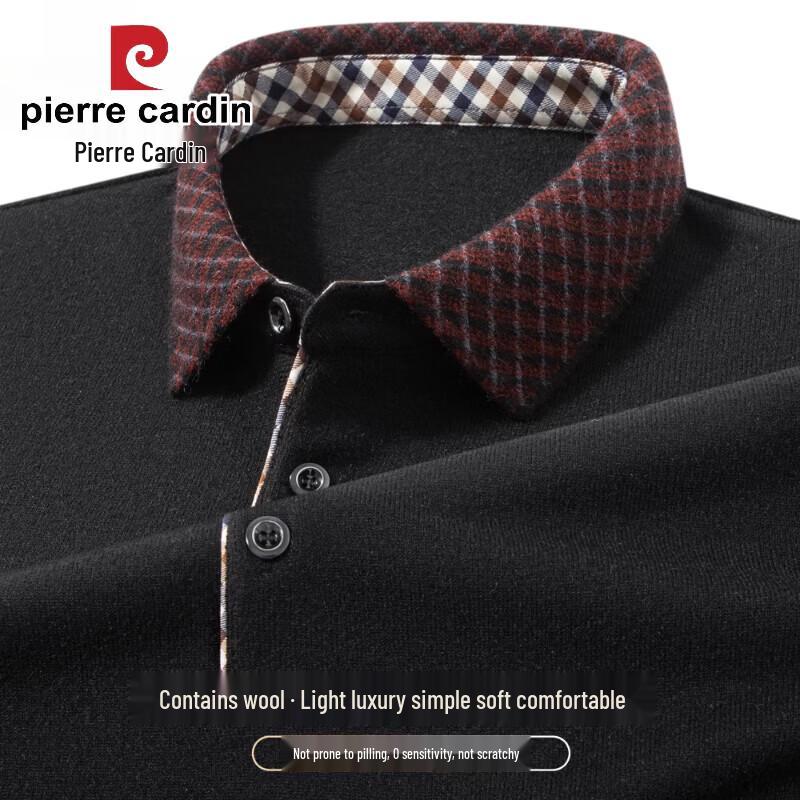 Pierre Cardin Men's Lapel Knit Wool Blend Sweater
