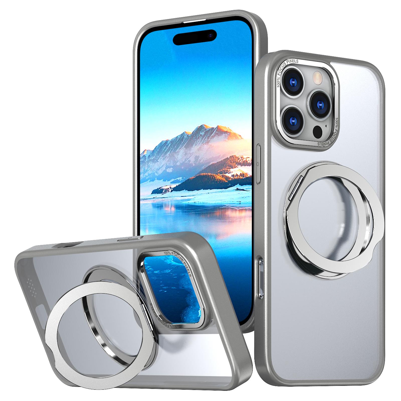 

For iPhone 16 Pro Case TPU+Acrylic Kickstand Phone Cover Compatible with MagSafe Titanium Grey