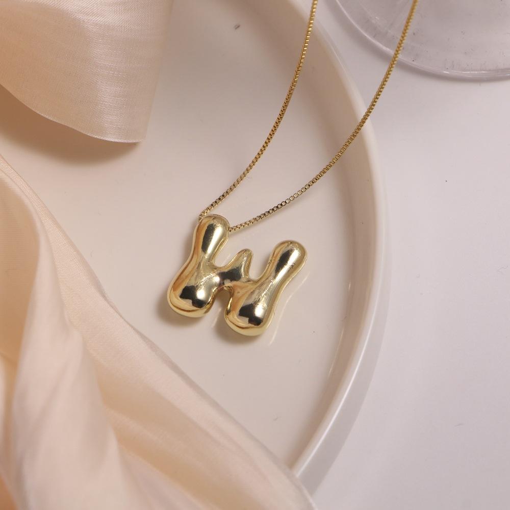 Gold Plated Balloon 26 Letter Necklaces Smooth Stainless Steel Bubble Initial Pendant Chunky Women Personality Chain Jewelry