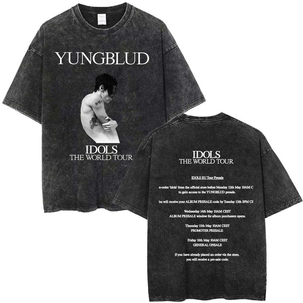 Rocker Yungblud IDOLS Wings World Tour T-shirt Men Women Rock Harajuku Vintage Washed T Shirts Casual Oversized T-shirts