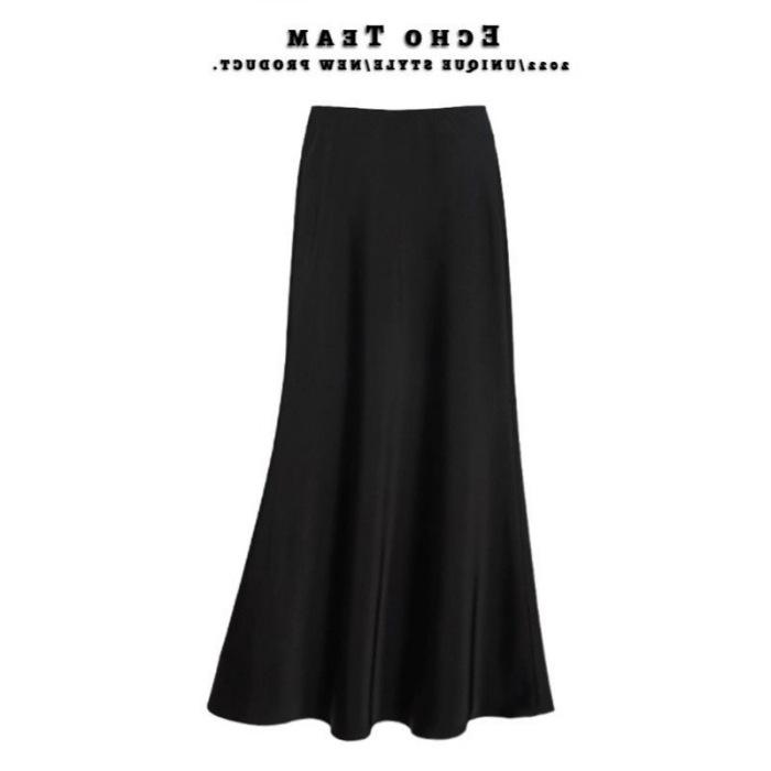 Temperament acetic acid satin long dress, high-end drape skirt, high waist hip skirt, women s hip fishtail long skirt S