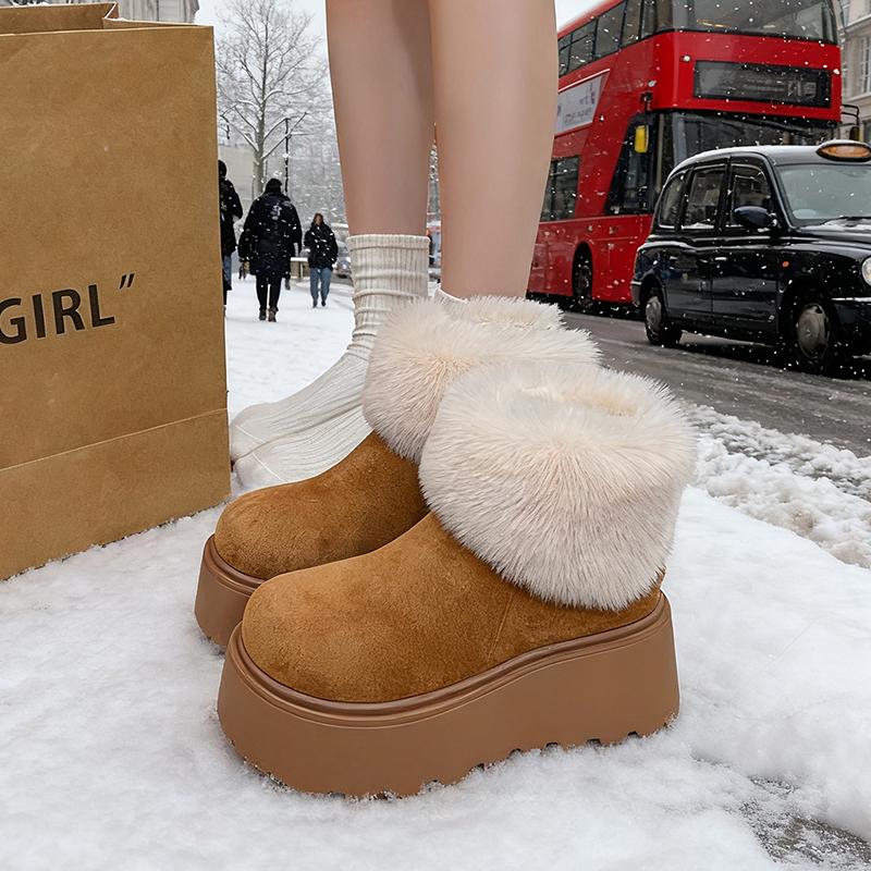 Winter Warm Cotton Short Botas Para Mujer Fashion Platform Thick Sole Women Fur Snow Boots Outdoor Comfort Shoes