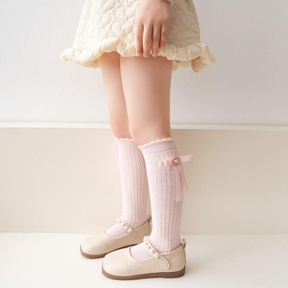 Cotton Children's Bow Stockings Princess Christmas Middle Tube Socks New Year Knee Socks  Kids
