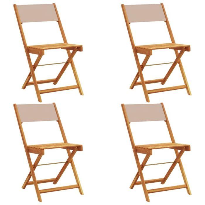 VidaXL Folding Garden Chairs Set of 4 Taupe Fabric and Solid Wood, Garden Seat, Patio Chair, Dining Chair of 3214616