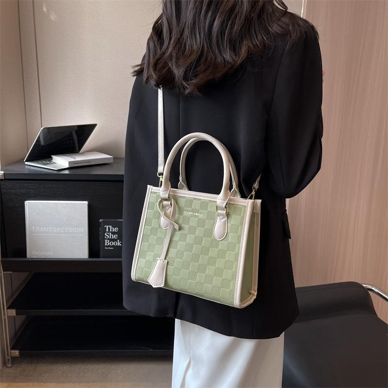 IELGY Korean version of fashion plaid simple hand carry retro large capacity shoulder tote bag