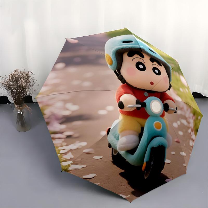 1pc Crayon Shin-chan Scooter Ride Automatic Open/close Folding Portable Cute Umbrella  with 8-Rib Structure for Women/Men, All-Season Use  a0901106