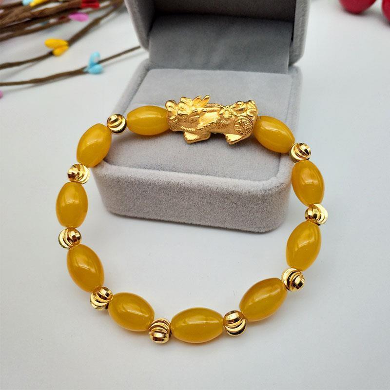 Emerald Color Sand Gold Pixiu Bracelet - Women's Jade-Style Bangle Gift