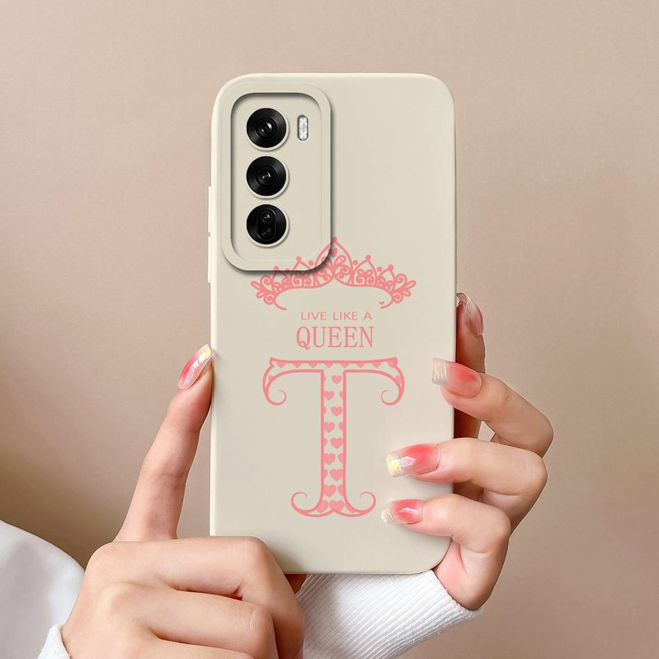 Couple Cover For Oppo Reno 12 Pro 5G Case Crown Letter High Quality Soft Liquid Silicone Protective Cover For Oppo Reno12 Fundas