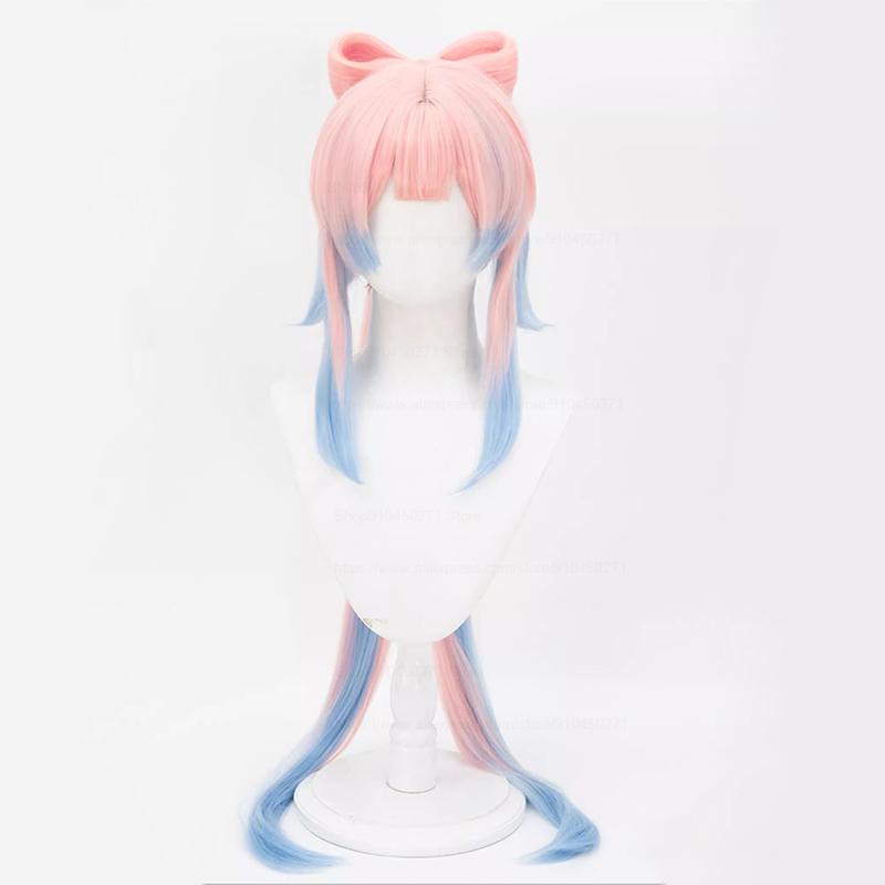 Professional Genshin Impact Cosplay Kokomi Cosplay Wig 120cm Pink Mixed Blue Heat Resistant Synthetic Hair Game Anime Cosplay Wigs + Wig Cap