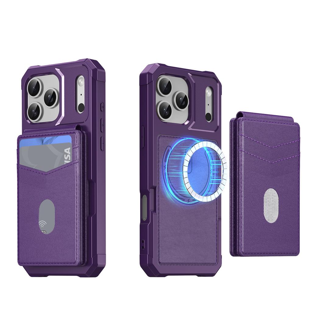 2 In 1 Detachable Card Holder Magnetic Leather Phone Case For iPhone 17 Pro Max 16 Plus 15 14 13 12 Kickstand Shockproof Cover