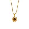 Light Luxury Sunflower Tiger Eye Stone Gold Choker Necklace Retro Unique Pendant For Women