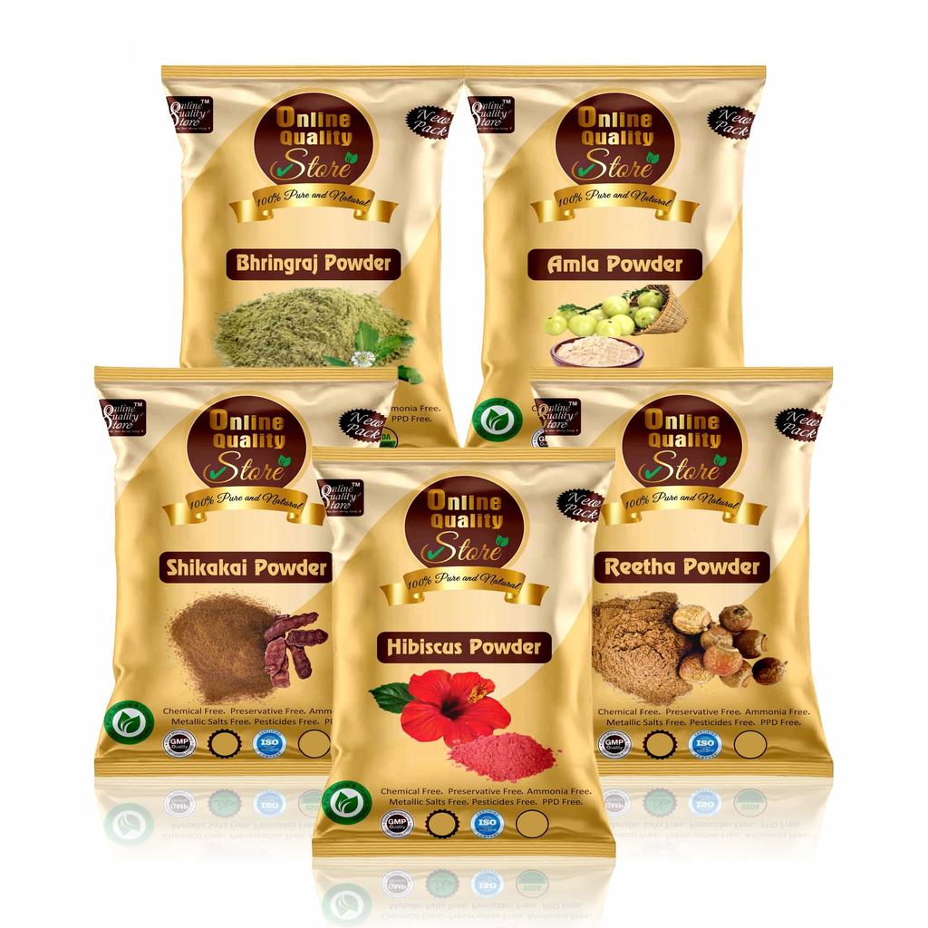 Online Quality Store Amla Reetha Shikakai, Bhringraj and Hibiscus Powder for Hair |Aritha|Ritha|Soapnuts|Indian Gooseberry |organic Bhringraj |Hi